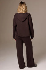 Ribbed Knit Wide-Leg Joggers in Pecan