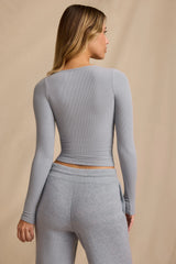 Ribbed Modal Long-Sleeve Top in Soft Blue