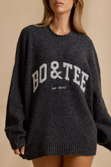 Ribbed Knit Oversized Jumper in Charcoal Marl