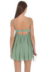Beaded Bust Babydoll Mini Dress in Sage