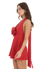 Flower V-Neck Dress in Red