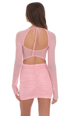 Pleated Mesh Bodycon Dress in Pink