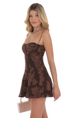 Chiffon Floral A-line Dress in Brown