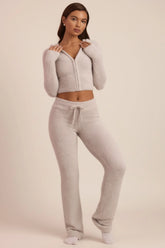 Fluffy Knit Wide-Leg Trousers in Cloud Grey