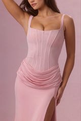 Premium Mesh Draped Bridesmaid Dress in Blush Pink