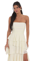 Corset Ruffle Strapless Maxi Dress in Ivory