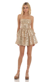 Sequin Lace-Up Dress in Gold