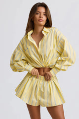 Cotton Poplin Stripe Pleated Shorts in Yellow Stripe