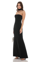 Velvet Reverse Halter Dress in Black