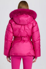 Waterproof Faux-Fur Hood Ski Jacket in Magenta Pink
