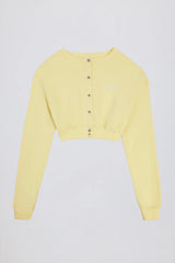 Premium Brushed Jersey Button-Up Cropped Cardigan in Soft Yellow