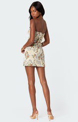 Edikted Floral Tapestry Lace Up Mini Dress