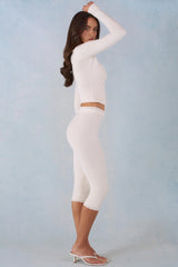 Knit Mid-Rise Capri Trousers in Ivory
