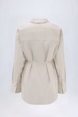 Oversized Cotton-Poplin Shirt in Taupe Stripe