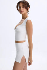 Modal Ruched Cap-Sleeve Top in White
