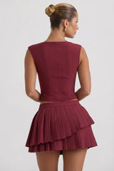 Open-Front Crop Top in Wine Red