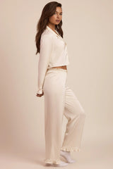 Ruffle-Trim Mid-Rise Pyjama Trousers in Ivory