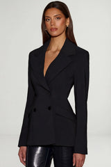 Structured Double-Breasted Blazer in Black