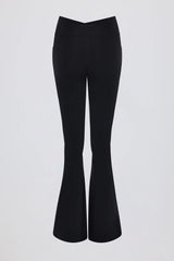 Soft Active V-Waist Pocket Flared Leggings in Black