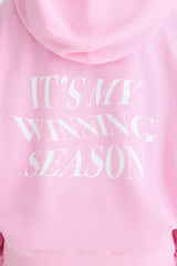 Textured Cotton Jersey Graphic Print Hoodie in Bubblegum Pink