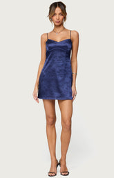 Edikted Kara Embroidered Satin Effect Mini Dress