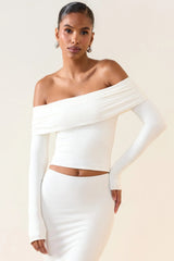 Modal Off-Shoulder Long-Sleeve Top in White