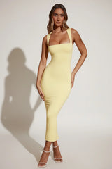 Square Neck Midi Dress in Pastel Yellow