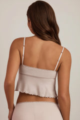 Lace-Trim Babydoll Pyjama Top in Cloud Grey