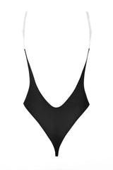 Soft Mesh Invisible Strap Thong Bodysuit in Black