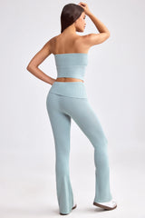 Chunky Knit Foldover Kick Flare Trousers in Dusty Teal