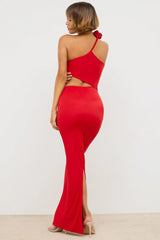Premium Jersey Asymmetric Cut Out Maxi Dress in Scarlet Red