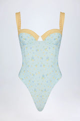 Underwired Balconette Swimsuit in Blue Floral