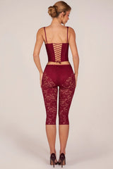 Laced Capri Trousers in Cherry Red