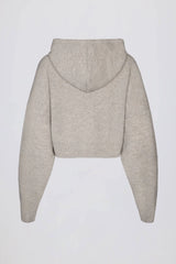 Soft Knit Zip-Up Cropped Hoodie in Beige