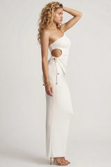 Textured Jersey Low-Rise Maxi Skirt in White