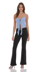 Mesh Front Tassel Top in Blue