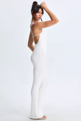 Modal Plunge Open-Back Flared Jumpsuit in White