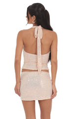 Sequin Mini Skirt in Rose Gold