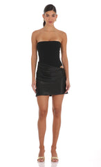 Strapless Satin Wrap Mini Dress in Black
