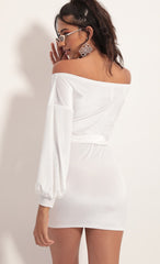 Off Shoulder Velvet Dress in White