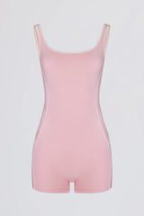 Soft Active Backless Contrast Unitard in Powder Pink