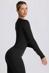 Modal Ruched Long-Sleeve Top in Black