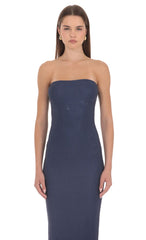 Strapless Rhinestone Maxi Dress in Navy