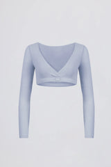 Brushed Jersey V-Neck Crop Top in Soft Blue