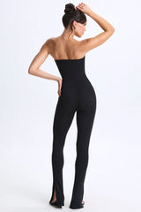 Modal Twist-Front Split Hem Flared Jumpsuit in Black