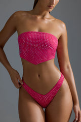 Embellished Scarf Bandeau Bikini Top in Raspberry Sorbet