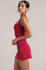 Longline Halterneck Top in Cherry Red