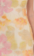 Floral Strapless Mini Dress in Cream