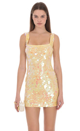 Iridescent Sequin Mini Dress in Pale Yellow