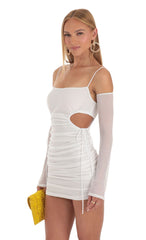 Ruched Cut Out Dress in White